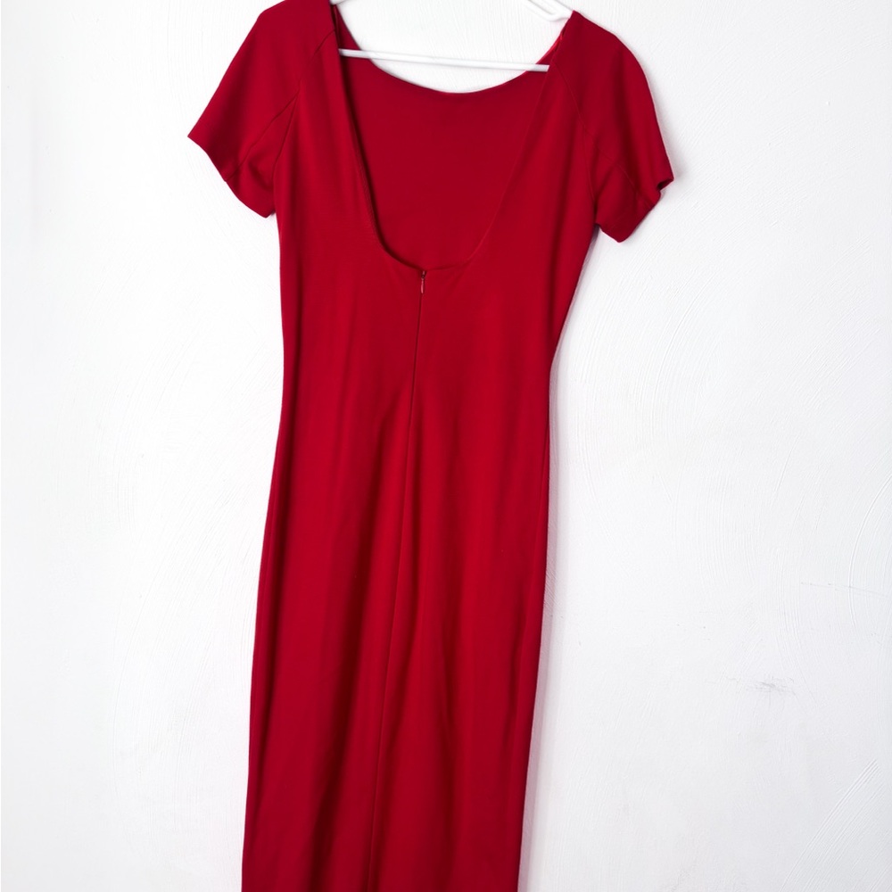 Zara Red Bodycon Short Sleeve Fitted Midi Dress - Picture 2 of 4
